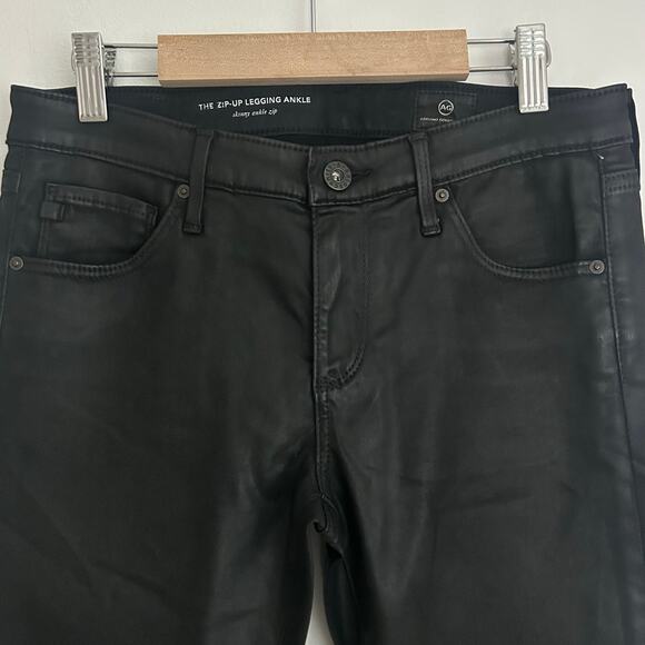 AG Adriano Goldschmied  The Zip-Up Ankle Coated Leggings Black Jeans 27 NWOT - Picture 2 of 9